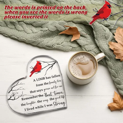 Miniatura 2 de Chunful Regalo de condolencia cardenal, ideas de regalo de duelo, decoración conmemorativa roja, regalo de condolencia de corazón acrílico