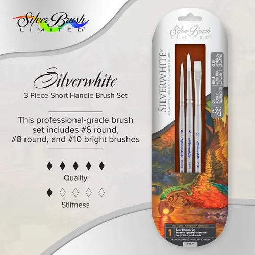 Miniatura 2 de Silver Brush Limited SW-1520S - Juego de acuarela básica para pintura de acuarela, juego de 3, pinceles redondos #10 brillantes, #6 y #8, mango corto
