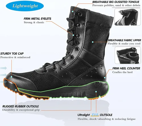 Miniatura 4 de WWOODTOMLINSON Men's LD Lightweight Combat Boots MicrofiberSuede Leather Military Tactical Boots