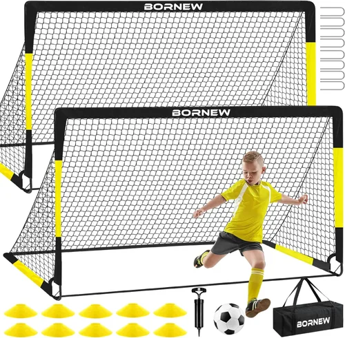 Miniatura 11 de Portería de Fútbol para Niños para Patio Trasero - Juego de 2 Porterías de 7X5 / 6X4 pies, Redes de Fútbol para Niños Pequeños, Equipo de 1. Negro