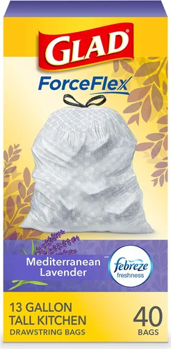 Miniatura 16 de Glad ForceFlex - Bolsas de basura altas con cordón, bolsas de basura blancas de 13 galones para basura de cocina alta, lavanda mediterránea
