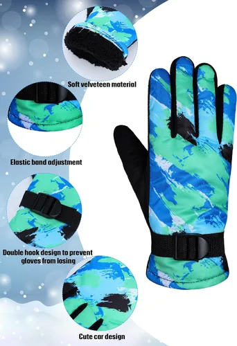 Miniatura 4 de SATINIOR 2 pares de guantes de nieve gruesos para niños, guantes de esquí para niños pequeños, guantes de invierno cálidos e impermeables para niños
