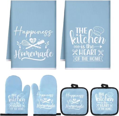 Miniatura 20 de Sratte Juego de 6 Piezas de Accesorios de Decoración de Cocina Estilo Granja Toallas Agarraderas Manoplas de Horno Juego de 2 Paños de Cocina 2 Negro