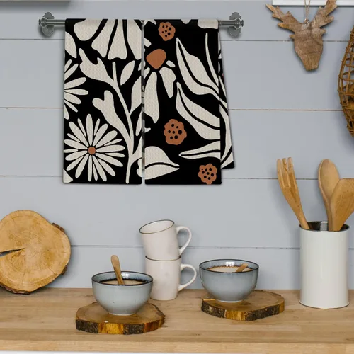 Miniatura 4 de Toallas de cocina abstractas bohemias, color beige y negro, Groovy 70, estilo botánico, retro, paño de secado para cocina, toallas de mano modernas
