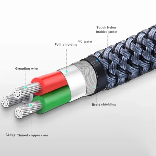 Miniatura 6 de Cable auxiliar de audio de 10 pies de 0.138 in, cable auxiliar macho a macho, cable de audio estéreo de nailon trenzado, cable auxiliar