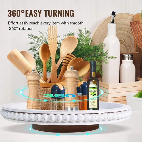Miniatura 3 de HPC Decor - Organizador de madera Lazy Susan con cuentas de 12 pulgadas para decoración de mesa de granja, tocadiscos redondos para armario de mesa