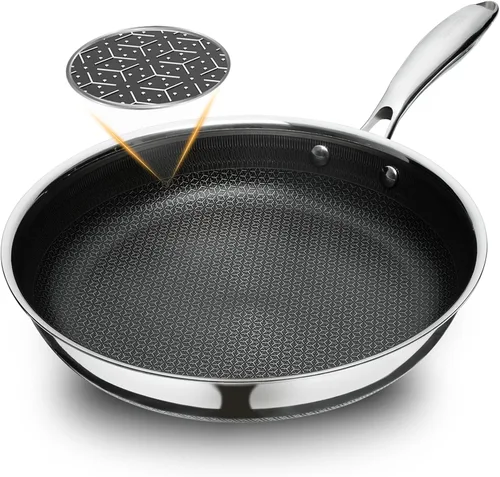 Miniatura 9 de SAKAMOSH Sartén antiadherente de 20,32 cm, sartén híbrida de cerámica y acero inoxidable, sartén con mango resistente al calor, no tóxica, libre