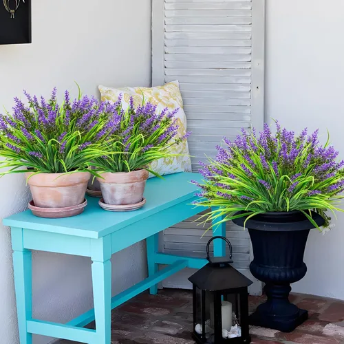 Miniatura 6 de obbsie 12 paquetes de plantas artificiales para exteriores, 18.2" resistentes a los rayos UV, tallos de hierba mono artificial, vegetación, no se