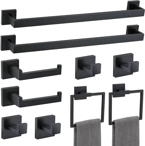 Miniatura 8 de Juego de 5 accesorios de baño de acero inoxidable SUS304, montaje en pared de 23.6 pulgadas Negro mate