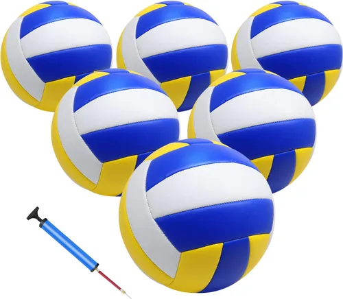 Paquete de 6 pelotas de voleibol tamaño oficial 5 de cuero compuesto inflables con bomba para mujeres, hombres, para exteriores, interiores, playa,