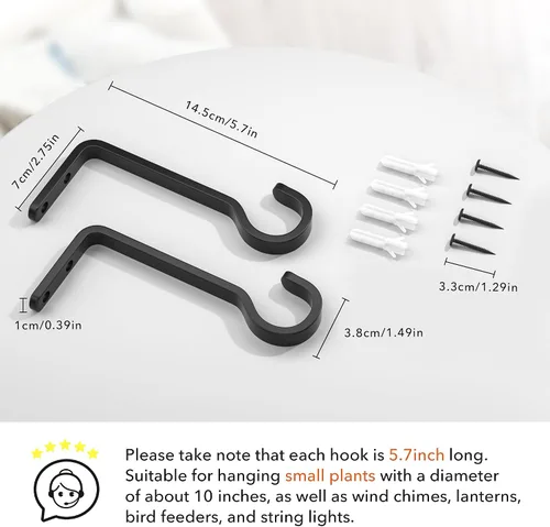 Miniatura 3 de Saffruff Paquete de 2 perchas resistentes de 5.7 pulgadas para plantas al aire libre, soportes de hierro para colgar plantas en el exterior, ganchos