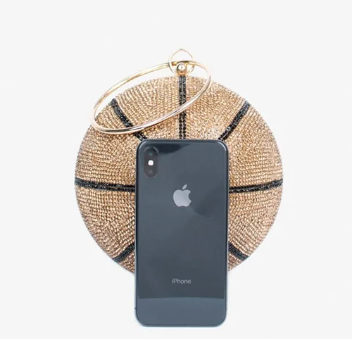 Miniatura 24 de UMREN Bolso cruzado con forma de baloncesto para mujer, con diamantes de imitación, bola redonda de cristal, bolso de mano para fiesta de boda