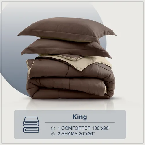 Miniatura 5 de satisomnia Juego de edredón de tamaño King, edredón de cama marrón tamaño King, edredón de cama alternativo de plumón de 3 piezas, ligero, suave