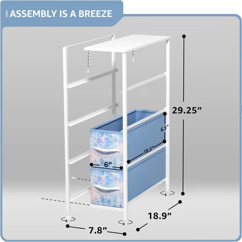 Miniatura 3 de Sorbus Cómoda Estrecha para Niños con 4 Cajones - Cajonera de Almacenamiento Vertical Delgada con Marco de Acero, Superficie de Madera y Tinte pastel