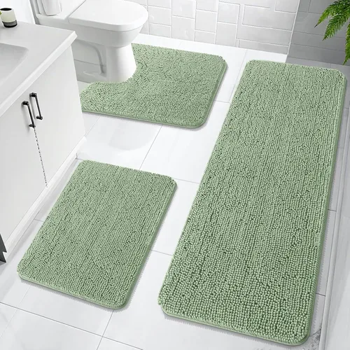 Miniatura 14 de OLANLY Juego de Alfombras de Baño de 3 Piezas, Tapetes de Baño de Chenilla Suave y Absorbente y Alfombra de Contorno en Forma de U para Inodoro