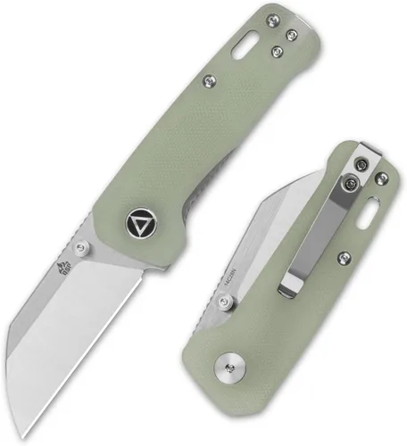 Miniatura 9 de QSP Penguin - Cuchillo de bolsillo mini plegable, hoja de 2.25" Sandvik 14C28N de dos tonos satinado EDC, mango G10 con superposición CF azul