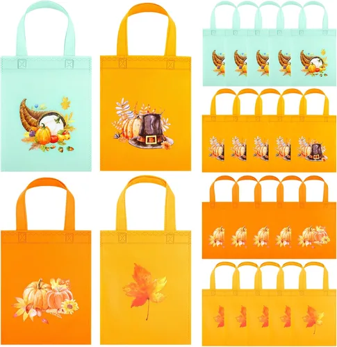 24 bolsas de regalo de calabaza de Acción de Gracias, bolsas de mano no tejidas de otoño con asas para decoración de fiesta temática de Acción de