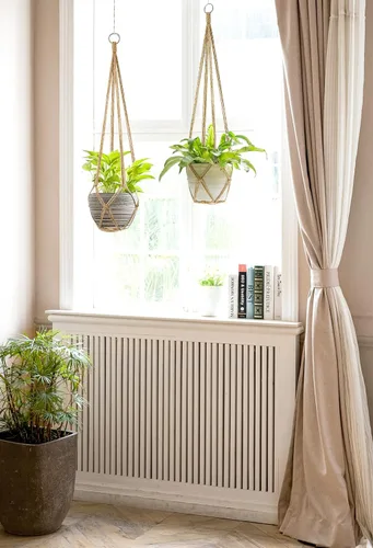 Miniatura 2 de Dahey Colgador de macramé para plantas, cesta colgante de interior hecha a mano, cuerda de algodón tejida a mano, soporte decorativo de ganchillo