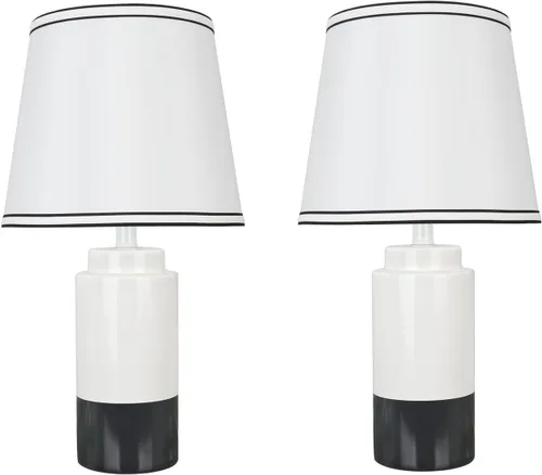 Aspen Creative 40114-32 - Juego de dos lámparas de mesa de cerámica tradicional de 18 1/2 pulgadas de alto, blanco roto y negro y pantalla de