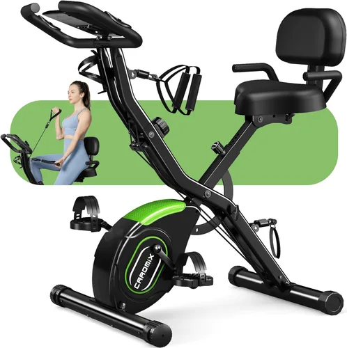 Caromix - Bicicleta estática plegable, 5 en 1, bicicleta magnética estacionaria, bicicleta vertical para interiores, entrenamiento en casa, Negro