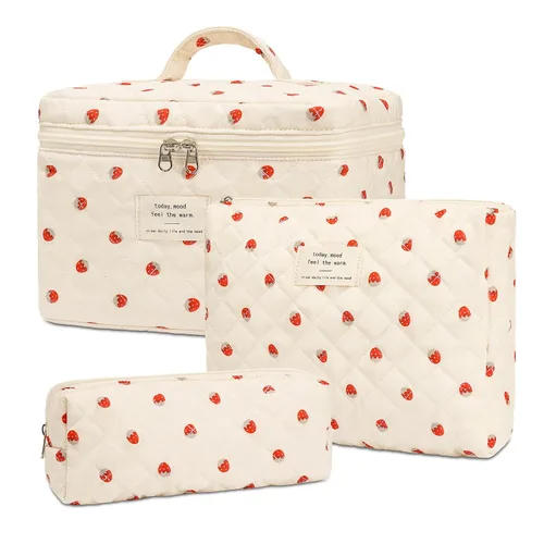Miniatura 11 de Bolsa de maquillaje, bolsas de cosméticos acolchadas, bolsas de maquillaje florales grandes para mujeres, organizador de maquillaje, bolsa de aseo