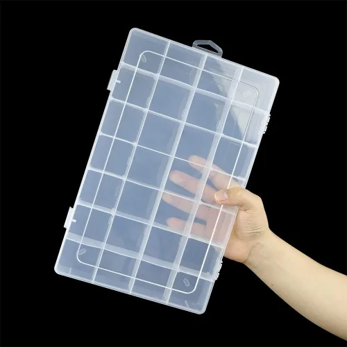Miniatura 5 de Paquete de 3 cajas organizadoras de 28 compartimentos con separadores ajustables Parkical, contenedor de almacenamiento de plástico de 28 rejillas