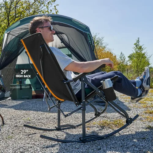 Miniatura 2 de PORTAL Silla mecedora plegable de gran tamaño para acampar, portátil, para exteriores, con respaldo alto, reposabrazos duros, bolsa de transporte