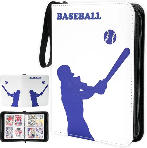 ProCase Carpeta de tarjetas de béisbol de 4 bolsillos para 440 tarjetas, álbum de tarjetas comerciales deportivas con 55 fundas para tarjetero Azul