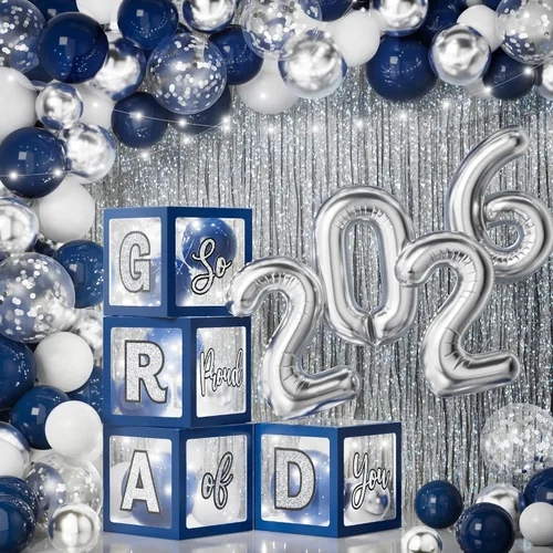 Decoraciones de graduación 2026: juego de 86 piezas de suministros de decoración para fiesta de graduación, incluye cuerdas de luz LED, cajas de