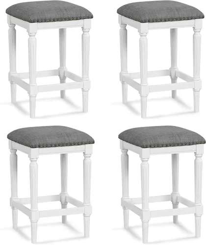 Miniatura 10 de COSTWAY Juego de 2 taburetes de bar tapizados, 31"/27"/19", 3 alturas, ajustables, cuadradas, sin espalda, con reposapiés, asientos acolchados