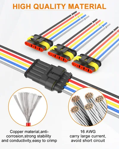 Miniatura 2 de NAOEVO Conector de 5 Pines Impermeable, Conectores de 5 Cables 16 AWG, Conectores Eléctricos Automotrices Macho y Hembra Vía con Tubo