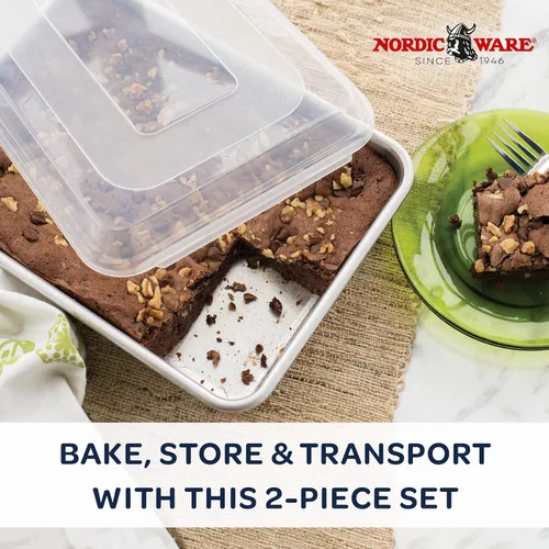 Miniatura 2 de Nordic Ware Molde para pasteles comercial de aluminio natural con tapa, molde rectangular con tapa plateado, 9 x 13 pulgadas