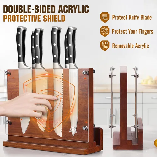 Miniatura 3 de ENOKING Bloque magnético para cuchillos con escudo acrílico de 12 x 9 pulgadas, soporte para cuchillos de cocina de doble cara sin cuchillos