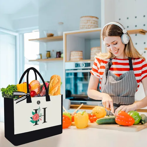 Miniatura 155 de Bolsa de lona con inicial, regalos de cumpleaños personalizados para mujeres, madres, amigas y profesoras, bolsas de mano con monograma adecuadas