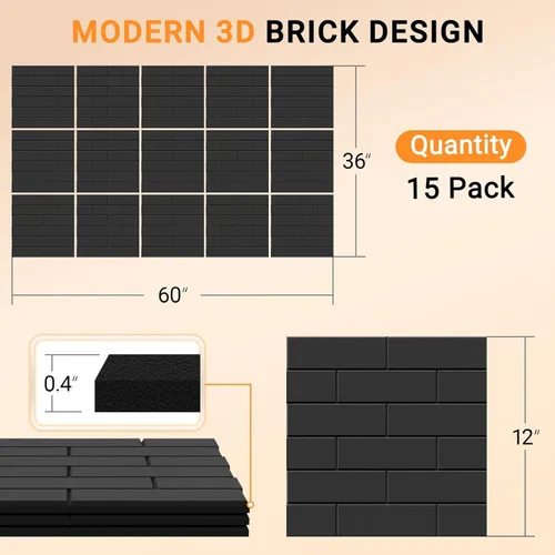 Miniatura 2 de Paquete de 15 paneles acústicos de 12 x 12 x 0.4 pulgadas, paneles autoadhesivos de absorción de sonido para paredes, espuma de reducción de ruido