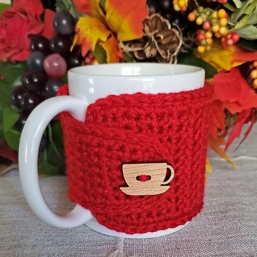 Miniatura 5 de Taza acogedora con taza de madera y botón de platillo (rojo y avena)