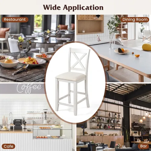 Miniatura 7 de Giantex 24" Bar Stools Set of 2, Farmhouse Counter Height Barstools w/Footrest, Cross Back, Comfortable Linen Cushion, Upholstered Wood Bar Chairs