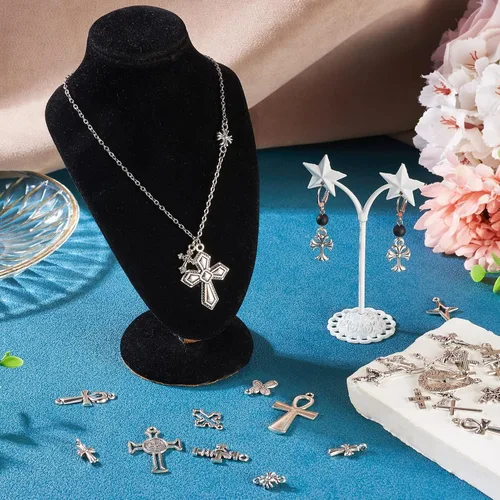 Miniatura 2 de Cheriswelry Colgantes de cruz de aleación de metal, estilo tibetano, Crucifijo vintage, colgantes de cruz para manualidades, collares, aretes