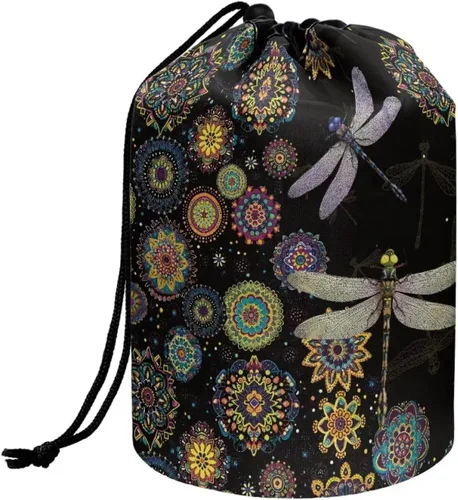 Miniatura 16 de Poceacles Bolsa de maquillaje con cordón, estuche portátil para cosméticos, bolsa de aseo de viaje, organizador de barril, bolsa de almacenamiento