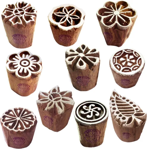 Miniatura 12 de Sellos de impresión de arcilla Arty Crafty pequeños bloques de madera con forma floral (juego de 10) Htag2101
