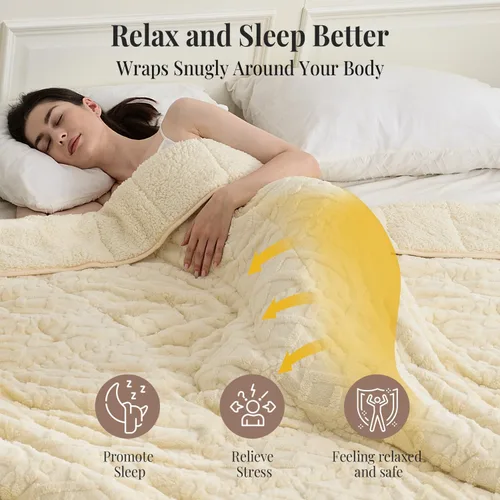Miniatura 5 de Topblan - Manta pesada para adultos de 12 libras, suaves y cómodas mantas de forro polar con sherpa lanudo, manta pesada de jacquard elegante