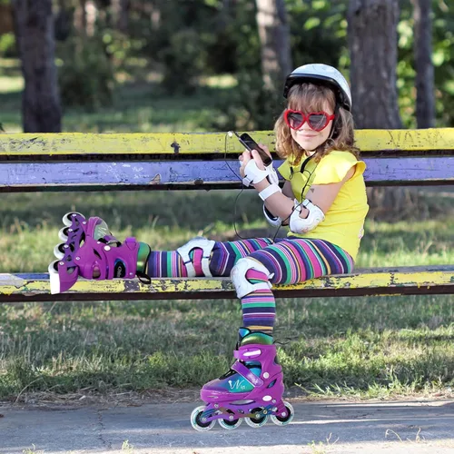 Miniatura 6 de Nattork Patines en línea ajustables para niños y adolescentes con ruedas iluminadas, color degradado, deslizamiento suave Púrpura