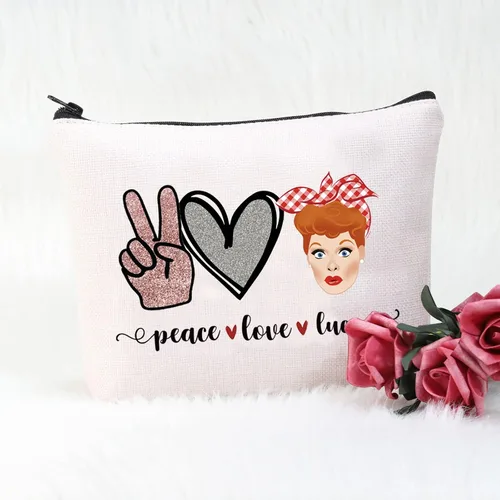 Miniatura 2 de POFULL Regalo inspirado en programas de televisión Lucy Fan Gift Peace Love Lucy Maquillaje Bolsa con cremallera para mujer