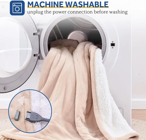 Miniatura 7 de Sealy - Manta eléctrica con bolsillo para los pies para adultos, manta térmica de franela y sherpa con 6 niveles de calefacción y apagado automático