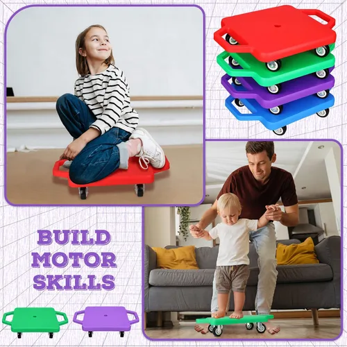 Miniatura 3 de Jerify 4 piezas de patinete deportivo con asas, ruedas de plástico, patineta para sentarse en el suelo, para niños, gimnasio, actividades