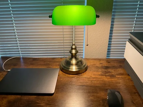Miniatura 2 de Lámpara de escritorio de banqueros de vidrio con interruptor de cadena de tracción Enchufe en accesorio (verde)