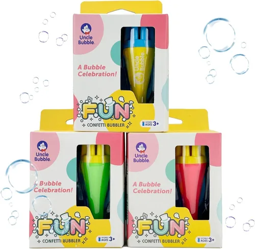 Soplador de Burbujas Uncle Bubble para Niños y Pequeños 3, Soplador de Burbujas Mini Uncle Bubble 3 Colores Set Familiar | Sopla Miles de Burbujas a