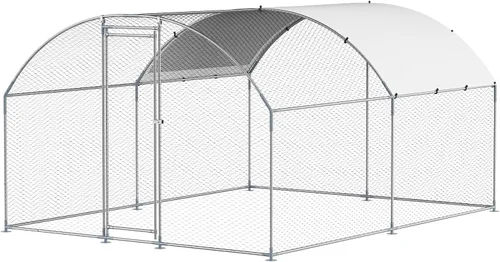 Miniatura 10 de VEVOR Gallinero de metal grande con paso, 13.1 x 9.8 x 6.5 pies para patio con cubierta impermeable, jaula grande para aves de corral