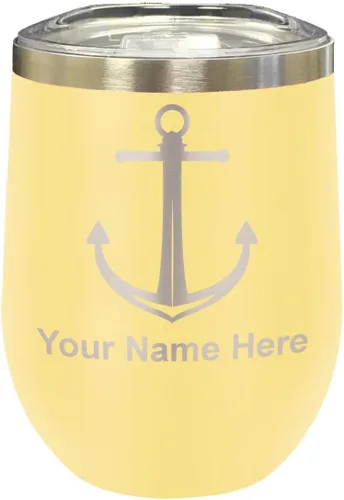 Miniatura 39 de LaserGram Vaso de vino de acero inoxidable de doble pared, ancla de barco, grabado personalizado incluido (negro)