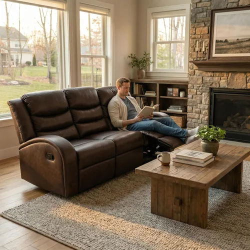 Miniatura 5 de Juego de sofá reclinable de 3 piezas, juego de muebles de sala de estar, sofá reclinable seccional de cuero, sofá reclinable manual, cómodo asiento